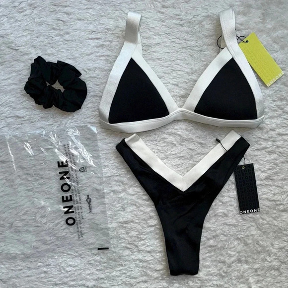 NWT OneOne Swimwear Bikini SET Cape Black White Jesse Kameron New Cheeky Grace - Picture 10 of 17